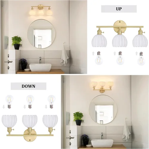Vista 168 de Shenmoyl Lámparas de baño, lámpara de pared de 2 luces para tocador sobre espejo con pantalla de vidrio tulipán blanco para dormitorio, sala