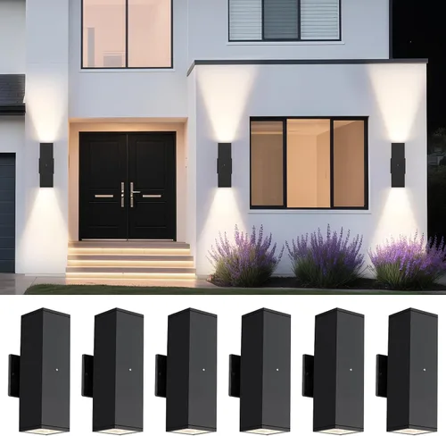 Vista 11 de 1 paquete de iluminación exterior del atardecer al amanecer, luces LED cuadradas hacia arriba y hacia abajo, accesorios de iluminación exterior