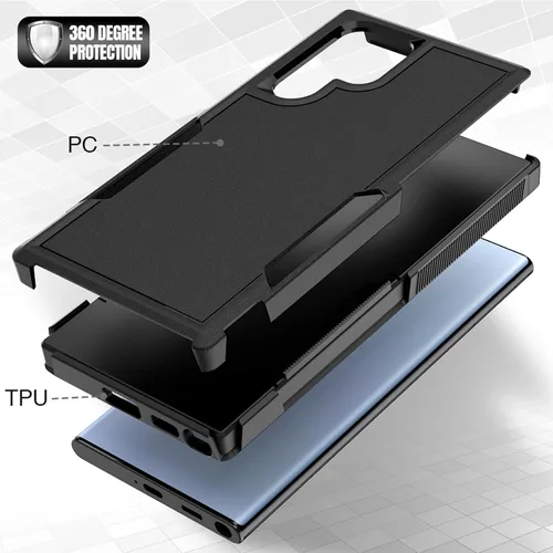 Vista 4 de Funda para Samsung Galaxy S22 Ultra: funda protectora de doble capa resistente para teléfono celular, a prueba de golpes, con protector de pantalla