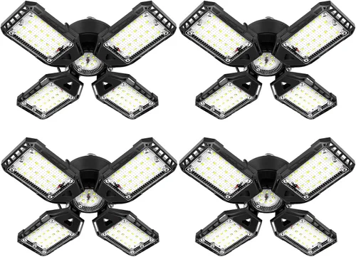 Vista 9 de Aoretic Luces LED de garaje 180W 18000LM 6500K, paquete de 2 6+1 paneles deformables, base E26/E27, uso de almacén y tienda, luz de granero