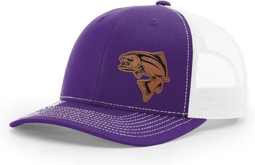 Vista 24 de Sombrero de pesca de salmón con parche de cuero grabado láser Richardson 112 Snapback Trucker Cap