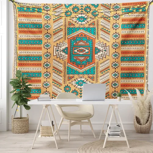 Vista 7 de Ambesonne Tapiz tribal, patrón de tribu secreta en estilo bohemio, decoración de tela para colgar en la pared para dormitorio, sala de estar