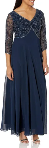 Vista 13 de J Kara Vestido largo de manga 3/4 con cuello en V y cuentas para mujer Negro/Arma/Mercurio