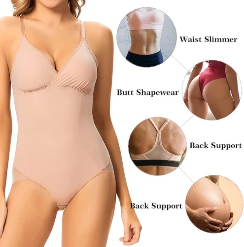 Vista 2 de JOYSHAPER Body moldeador para mujer con brasier con control de abdomen cuello en V y espalda descubierta para mujer