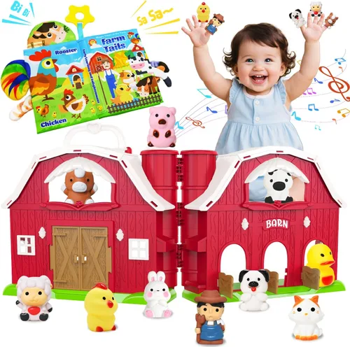 Vista 11 de Juego musical de animales de granja rojos para niños pequeños de 1 a 3 años, juguetes interactivos de animales de granja para niños de 3 a 5 años