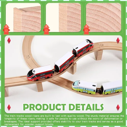 Vista 3 de Hiboom 8 piezas de elevadores de madera para vías de tren, accesorios de madera elevados, bloques de soporte de tren de madera para puentes