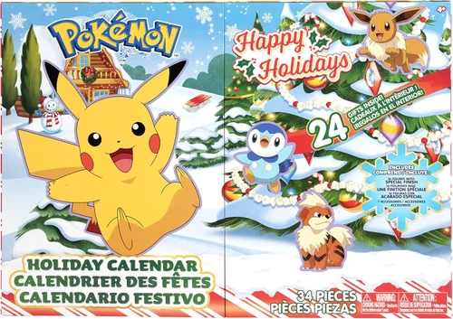 Vista 2 de Calendario de Adviento de Pokémon para niños, juego de regalo de 24 piezas, incluye Pikachu, Eevee, Jigglypuff y más, 16 figuras de personajes