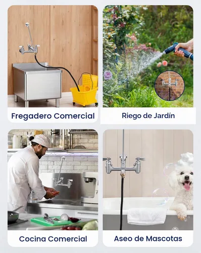 Vista 9 de Grifo de fregadero de fregona comercial de 8 centros con soporte Estilo estándar.