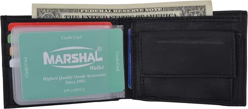 Vista 8 de MARSHAL Cartera de cuero suave para niños delgada delgada monedero plegable, Negro -, Billetera plegable