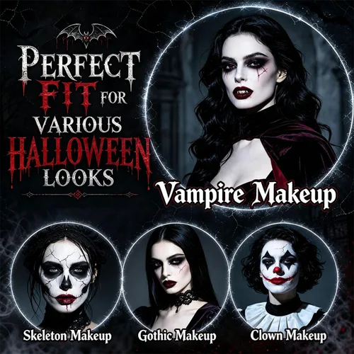 Vista 7 de Base blanca de Halloween y lápiz labial negro, maquillaje gótico