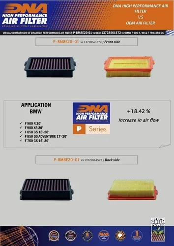 Vista 4 de Filtro de aire de alto rendimiento DNA compatible con F 850 GS (16-21) PN: P-BM8E20-01