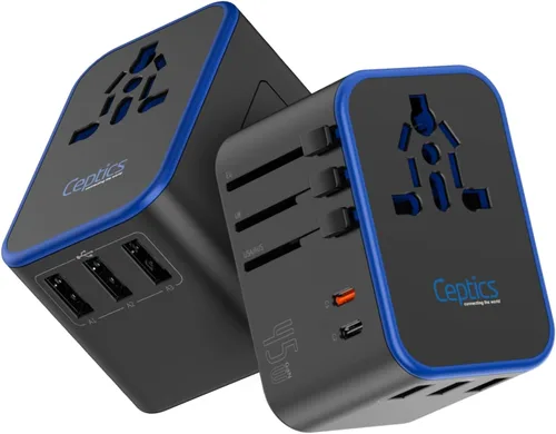 Vista 11 de Ceptics 45W Universal Travel Adapter w/ 3 USB-A, 2 USB-C & Universal Input Negro