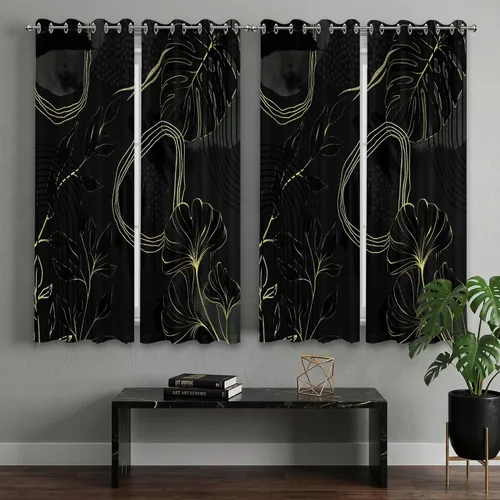 Vista 2 de Cortinas opacas negras y doradas, cortinas modernas de mediados de siglo para dormitorio, sala de estar, 63 pulgadas de largo, juego de 2 paneles