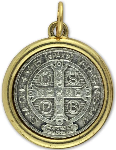 Vista 2 de Medalla de San Benito de dos tonos - 1" Made in Italy, Metal