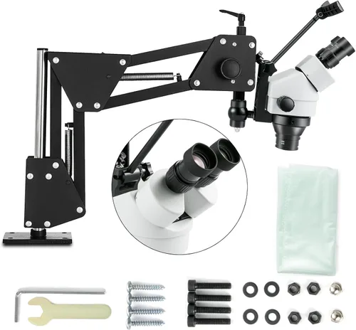 Vista 9 de VEVOR Microscopio de Espejo Microincrustado Multidireccional con Soporte de Resorte 7X-4.5X Herramientas de Joyería de Microajuste Multidireccional