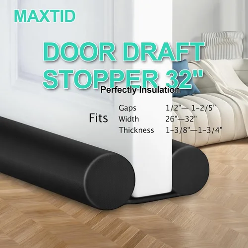 Vista 4 de MAXTID Tope de Aire para Puerta de 32 Pulgadas, Negro - Bloqueador de Viento para Puertas de Dormitorio y Apartamentos Pequeños Puertas