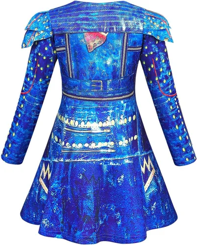 Vista 2 de AmzApparel Evie Costume for Girls Descendants Cosplay Clothes Fancy Dress Up Princess Dresses Halloween Outfits with Wig