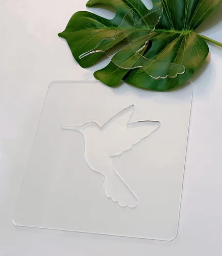 Vista 4 de Plantilla de pájaro de colibrí, plantilla de enrutador acrílico, guía de rastreo de plantilla de enrutador de carpintería (7.875 x 7.875 pulgadas)