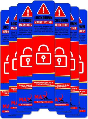 Vista 8 de Paquete de 10 tiras magnéticas de bloqueo azul para marcos de puertas, dispositivos de seguridad magnéticos de alta densidad para escuela y oficina
