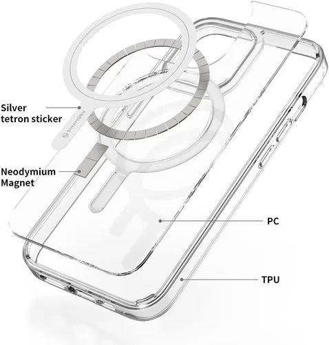 Vista 7 de Sinjimoru Funda para iPhone a prueba de golpes con MagSafe, PC y TPU Funda transparente para iPhone Funda para iPhone para Magsafe. M-Airclo