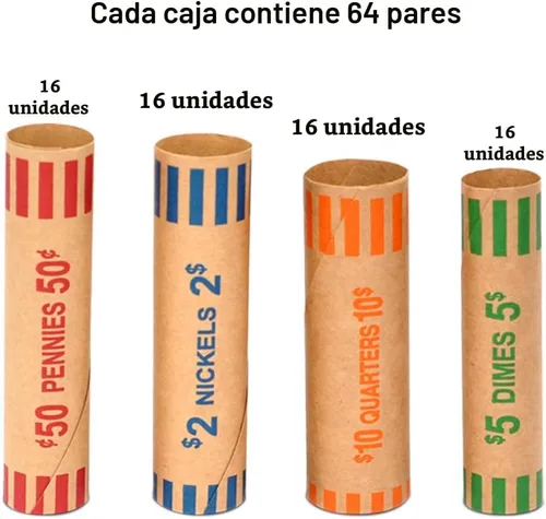 Vista 2 de Surtido de rollo preformado de monedas, 25 centavos, 10 centavos, 5 centavos y 1 centavo de dólar