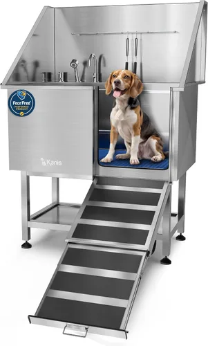 Vista 27 de KANIS Estación profesional de lavado de perros – Fregadero de lavado de mascotas de acero inoxidable 304 y bañera de aseo con ducha, rejillas