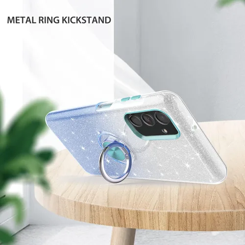 Vista 5 de TJS Funda compatible con Samsung Galaxy A14 5G, con protector de pantalla de vidrio templado, anillo de metal, soporte magnético, tono brillante