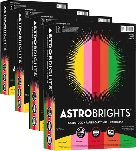 Vista 9 de Astrobrights® Cartulinas de Color, Colores Surtidos, Tamaño Carta (8.5" x 11"), 65 Lb, 30% Reciclado, Certificado FSC®, Paquete de 250