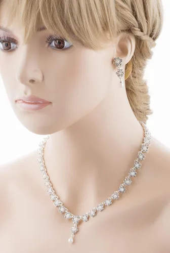 Vista 5 de accessoriesforever Mujeres Novia Boda Prom Fashion Jewelry Set Floral y Pearl & Rhinestone