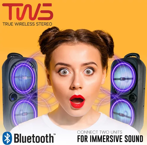 Vista 4 de QFX PBX-8008SM TWS - Altavoces portátiles recargables con Bluetooth de 8 pulgadas con adaptador de CA y micrófono, color negro