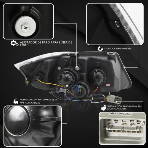 Vista 4 de Autozensation Compatible con BMW E90 serie 3 de 4 puertas Sedán 2006-2008, juego de faros izquierdo + derecho, faros de proyector LED de tira negra