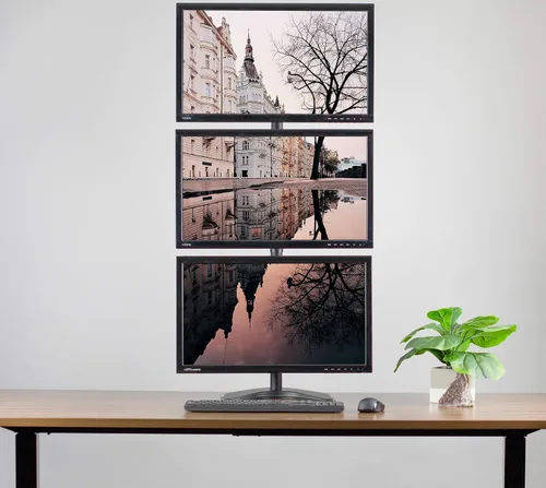 Vista 4 de VIVO Soporte de montaje de escritorio ajustable en altura para monitor LCD vertical triple para 3 pantallas de hasta 27 pulgadas STAND-V003D