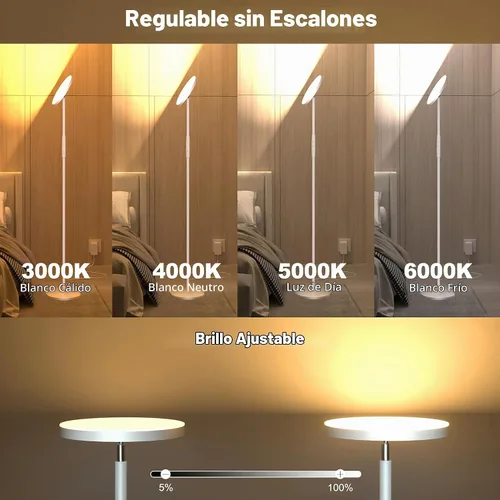 Vista 2 de Yikuneng Lámpara de pie súper brillante para sala de estar, lámpara de pie LED regulable continua con control remoto y táctil, lámpara torchiere