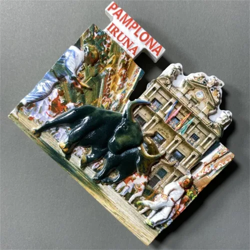Vista 3 de San Fermín Festival Pamplona España Imán para Refrigerador Recuerdo de Viaje Decoración de Nevera 3D Adhesivo Magnético Colección Artesanía