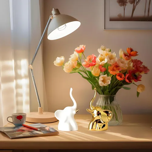 Vista 2 de Decoración del hogar para estantes, estatuas de elefante, 1 par, pequeños detalles decorativos para estantes, mesa de oficina, estantería