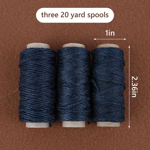 Vista 3 de Lineco Hilo de lino auténtico encerado, 20 yardas, paquete de 3 carretes, color negro Se utiliza para coser y encuadernar, cuero cosido a mano