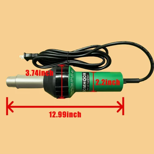 Vista 2 de Pistola de aire caliente profesional de 1600 W para soldadura de plástico, 5 boquillas, núcleo de calefacción y rodillo incluidos, soldador TPO