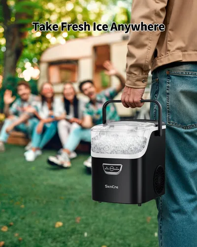Vista 5 de Máquina de hielo Nugget con asa, máquina de hielo de encimera de 40 libras/día lista en 5 minutos, hielo sónico suave, máquina de hielo de limpieza