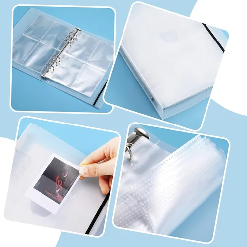 Vista 7 de Spakon Mini álbum de fotos con 20 carpetas interiores de 6 anillos para tarjetas fotográficas A5 Kpop, portatarjetas para libros, carpetas