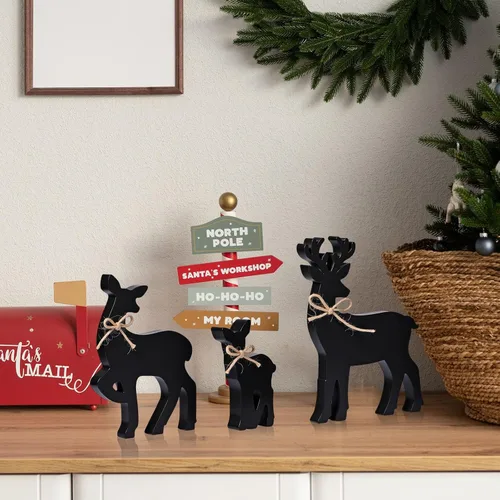 Vista 6 de Faccito 3 piezas de decoración de mesa de reno de Navidad, centros de mesa rústicos de ciervos familiares con lazo de cuerda, decoración de bandeja