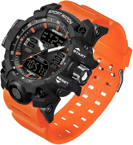 Vista 2 de KXAITO Men's Stainless Steel case Sports Watch Military Watch Outdoor LED Stopwatch Digital Electronic Large Dual Display Waterproof Tactical Army