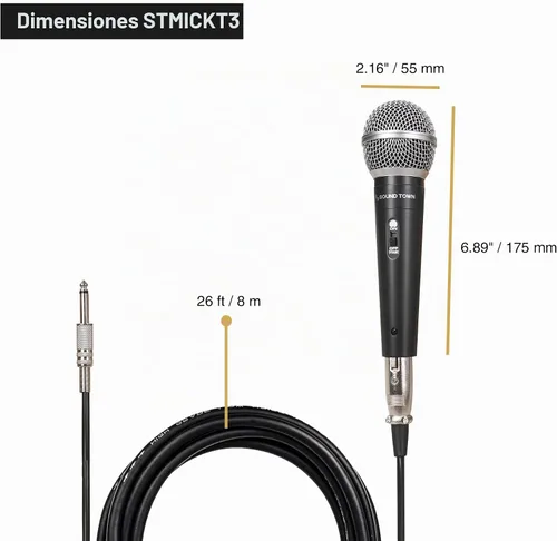 Vista 5 de Sound Town Kit de micrófono dinámico profesional de mano de 3 piezas con estuche de transporte, clips de micrófono, cables de audio XLR de 26 pies a