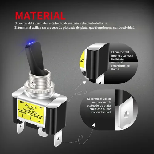 Vista 4 de DaierTek Interruptor de palanca con luz LED azul de 12 V, 30 amperios, 12 voltios, interruptor de palanca SPST ON Off 2 posiciones 3pin