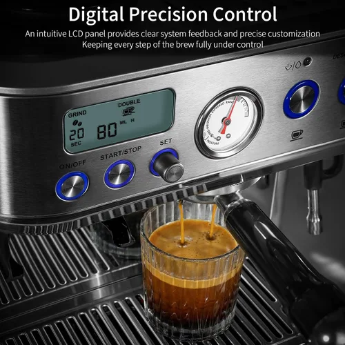Vista 10 de URintells Cuising Máquina de café expreso con molinillo, cafetera todo en uno con control de temperatura PID y bomba italiana ULKA de 15 bares