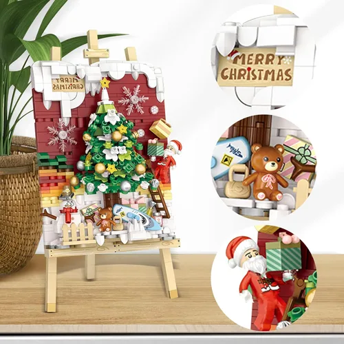 Vista 5 de MEIEST Mini bloques de construcción de pintura 3D de Navidad, juego de modelos creativos de bricolaje, colección de estereografía de partículas