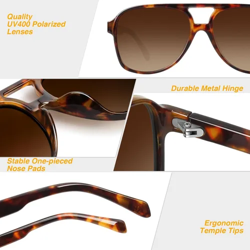 Vista 3 de GQUEEN Retro Pilot Sunglasses Womens Men Polarized 70s Vintage Square Shades Double Bridge UV400