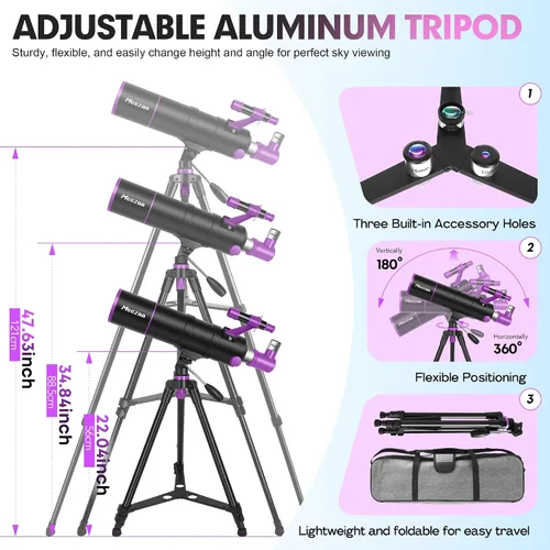 Vista 5 de MEEZAA Telescopio, Telescopio para Adultos de Alta Potencia, Apertura de 90mm 550mm Telescopios Refractores Profesionales Portátiles para Niños