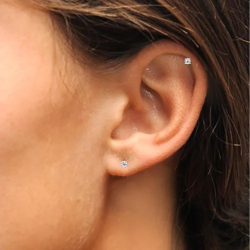 Vista 6 de Stud Earrings for Women Sterling Silver Cubic Zirconia Round Stud Pierced Tiny Cartilage 2mm CZ Earring Studs for Men Teens Girls Single or
