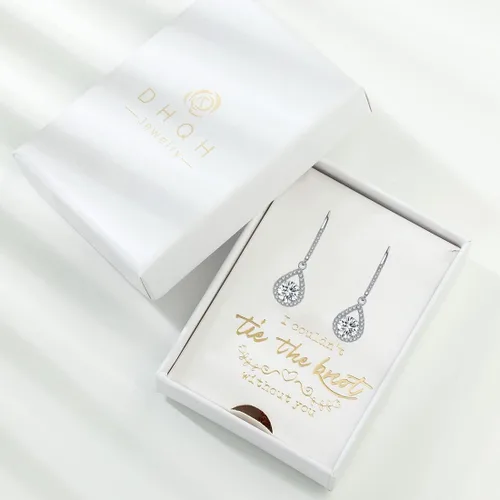 Vista 7 de DHQH 46 pares de aretes de propuesta de damas de honor, aretes clásicos de circonita cúbica, aretes colgantes de lágrima para mujeres y niñas, I