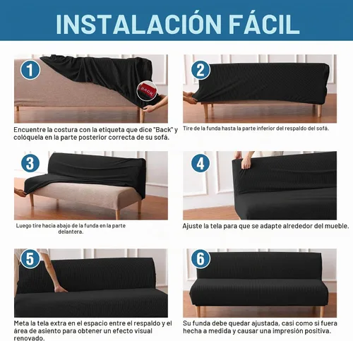 Vista 5 de H.VERSAILTEX Funda elástica para futón sin brazos, funda protectora elástica para sofá cama, textura rica en elastano, pequeños cuadros de tela Negro